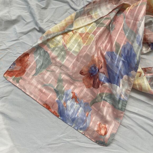 Whimsical Romantic Pastel Watercolor Floral Flower Scarf / Shawl  15x64 - Picture 1 of 3